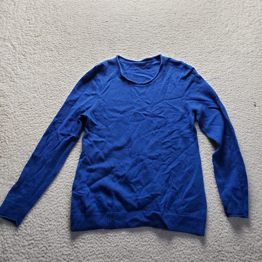 Sweater Womens Small Blue Crew Neck Long Sleeve Cashmere Knit Pullover Solid